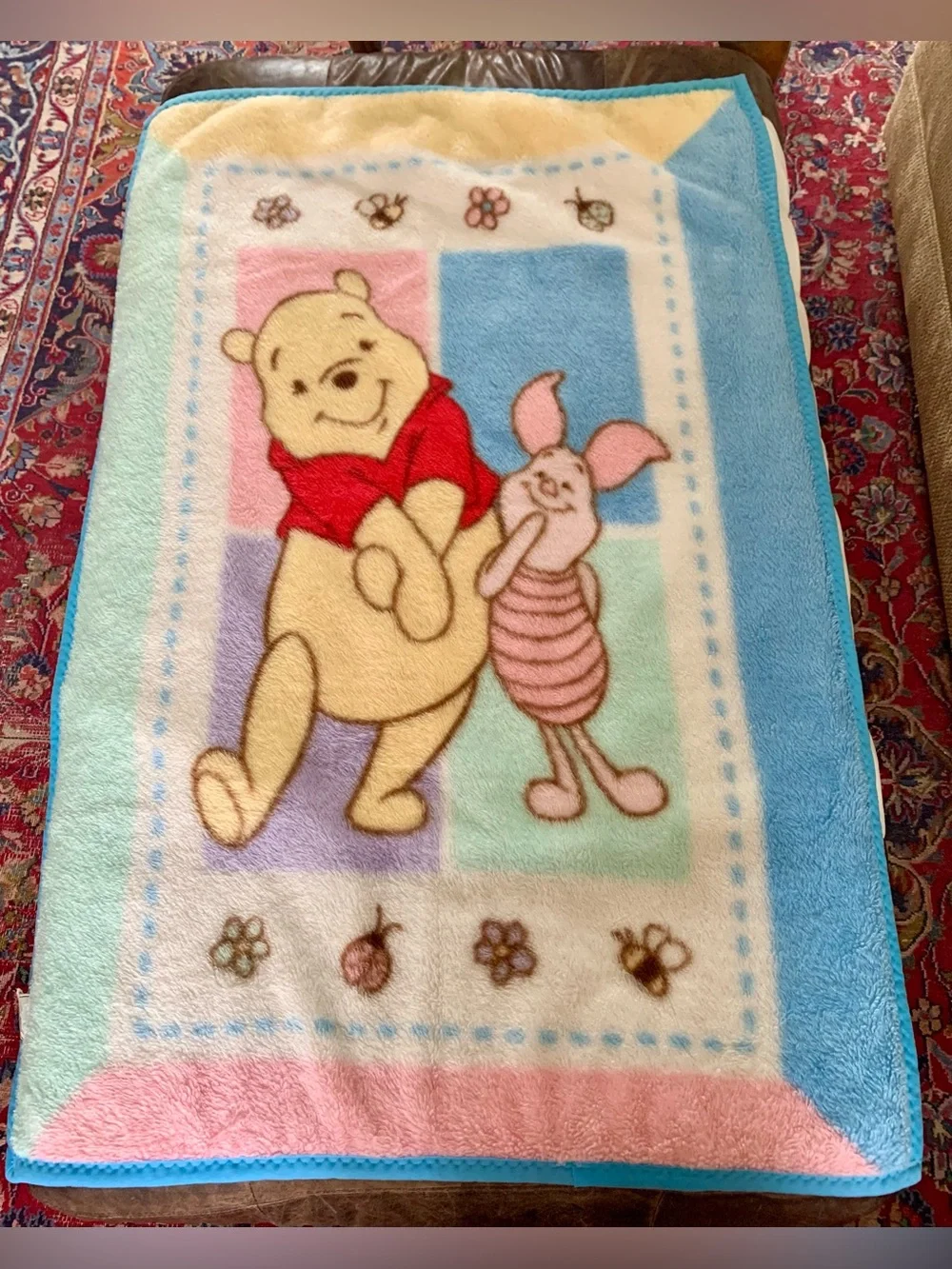Vintage Winnie the Pooh & Piglet Blanket Plush Fleece 30x45 Baby Disney